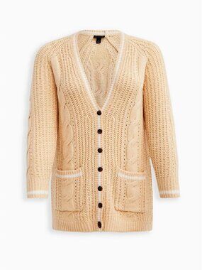Torrid Women's Raglan Cable Button Front Cardigan Sweater Cream - Plus Size 2